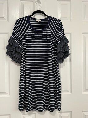 Soft Stretchy Striped Dress with Layered Puff Sleeves Size L by Umgee